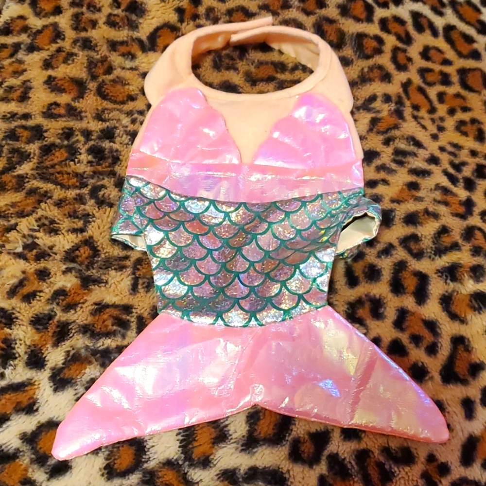 Small Pet Mermaid Costume Pink with Green/Silver